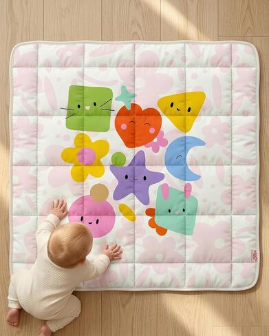 حصيرة لعب الأطفال ، حصيرة لعب قابلة للطي للأرضية ، حصيرة زحف 50 × 50 بوصة للعب مع القاع المضاد للانزلاق ، قابلة للغسل في الآلة ، حشوة الكثيفة من الرغوة للأطفال والأطفال الصغار (الأزهار الوردية) in Kuwait