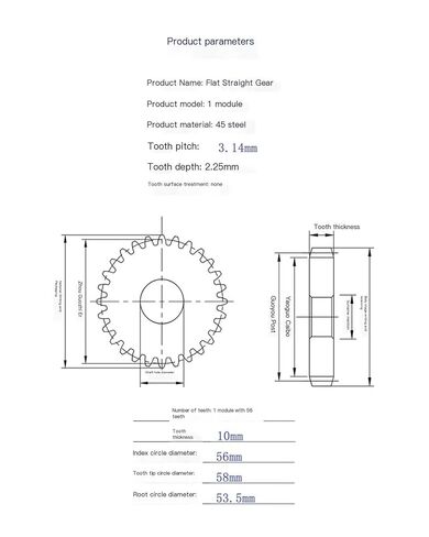 45# Steel spur Gear 1 Module 56 Teeth Cylindrical Gear spur Gear Transmission Gear in Saudi Arabia