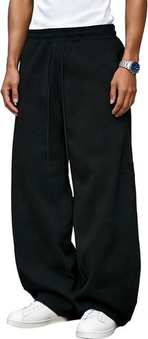 Mens Baggy Sweatpants Fleece Lined Wide Leg Lounge Sweat Pants Warm Open Bottom Sweatpants with Pockets in Kuwait