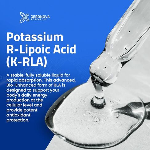 Geronova Research The R-Lipoic Solution, 2 fl oz – Potassium-Stabilized R-Lipoic Acid Liquid for Healthy Aging, Supports Nerve Health, and Cellular Balance – Fast-Absorbing 3-Ingredient RLA Drops in Saudi Arabia