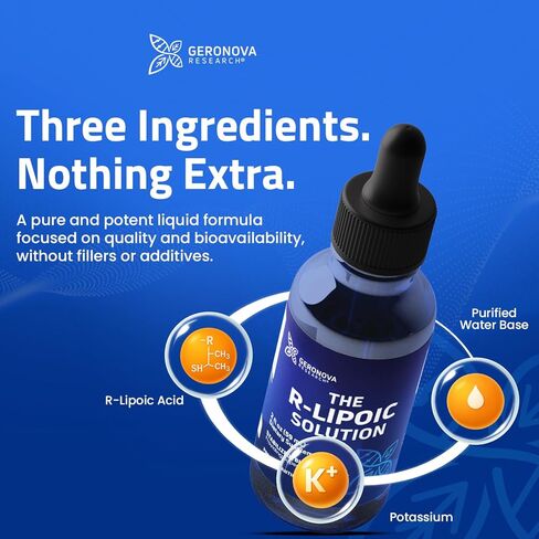 Geronova Research The R-Lipoic Solution, 2 fl oz – Potassium-Stabilized R-Lipoic Acid Liquid for Healthy Aging, Supports Nerve Health, and Cellular Balance – Fast-Absorbing 3-Ingredient RLA Drops in Saudi Arabia