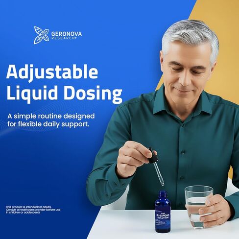Geronova Research The R-Lipoic Solution, 2 fl oz – Potassium-Stabilized R-Lipoic Acid Liquid for Healthy Aging, Supports Nerve Health, and Cellular Balance – Fast-Absorbing 3-Ingredient RLA Drops in Saudi Arabia