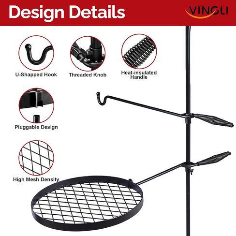 Vingli دوار التخييم شواية Firepit ، طي القابلة للطي الصلب صر مع الشبكات وحقيبة التخزين ، 360 درجة قابلة للتعديل ، معدات الطهي في الهواء الطلق مفتوحة ، والأحزاب ، والأنشطة ، والعائلات تستخدم 31 '× 17' × 32 '' in Saudi Arabia