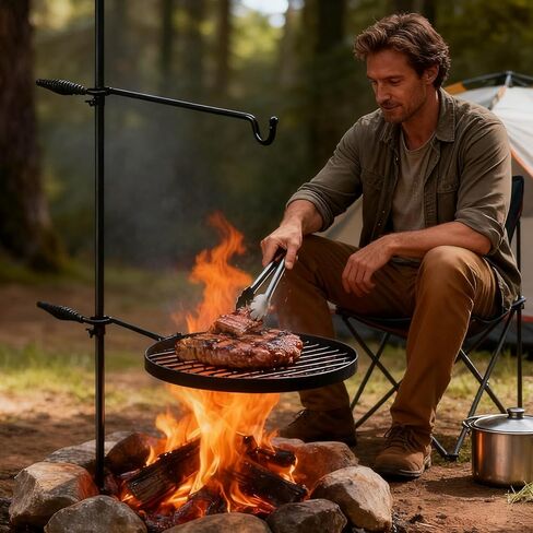 Vingli دوار التخييم شواية Firepit ، طي القابلة للطي الصلب صر مع الشبكات وحقيبة التخزين ، 360 درجة قابلة للتعديل ، معدات الطهي في الهواء الطلق مفتوحة ، والأحزاب ، والأنشطة ، والعائلات تستخدم 31 '× 17' × 32 '' in Saudi Arabia