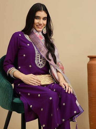 Women's Embroidered Chinon Kurta and Pant with Dupatta Ethnic Set Traditional Kurti for Women's in Saudi Arabia