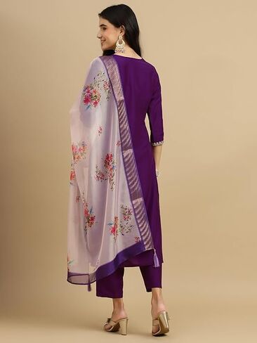 Women's Embroidered Chinon Kurta and Pant with Dupatta Ethnic Set Traditional Kurti for Women's in Saudi Arabia