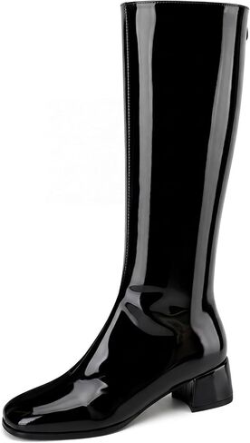 Women's Gogo Knee High Boots Chunky Low Heel Square toe Tall Autumn Winter Long Shoes Zipper in Saudi Arabia