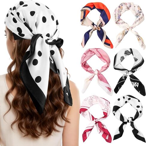 6 PCS Head Scarf for Women Hair 27'' Square Satin Silk Feeling Hair Scarves Bnadana Fashion Neckerchief for Neck & Bag in Saudi Arabia