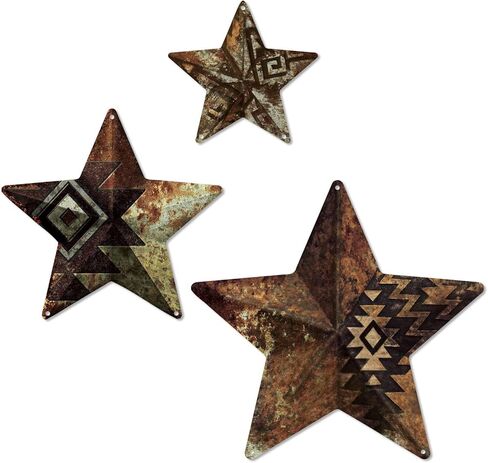 Putuo Decor Western Metal Star Wall ديكور مجموعة من 3، نجوم جلد البقر ريفي للمنزل وفي الهواء الطلق، خمر تكساس ستار ديكورات الحائط لغرفة المعيشة مزرعة البلد in Saudi Arabia