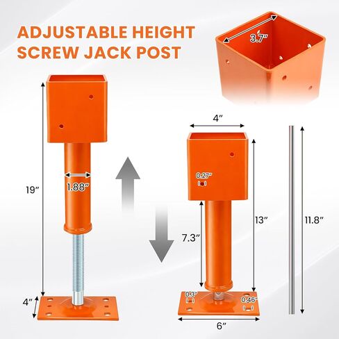 Screw Jack Post 1 Pack, 4"x4" Adjustable House Jacks for Leveling, 13"-19" Height Range, 24700 lbs Max Load Capacity, Heavy-Duty Steel Post for Crawlspace, Basement, and Foundation Repair in Saudi Arabia