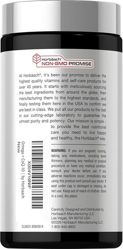 Horbaach Omega with CoQ-10 | 60 Softgels | 2030mg Fish Oil | 1280mg Omega-3s | Non-GMO, Gluten Free in Saudi Arabia