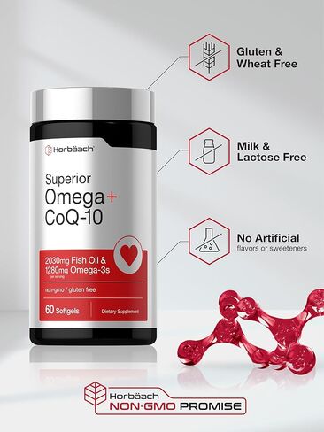 Horbaach Omega with CoQ-10 | 60 Softgels | 2030mg Fish Oil | 1280mg Omega-3s | Non-GMO, Gluten Free in Saudi Arabia