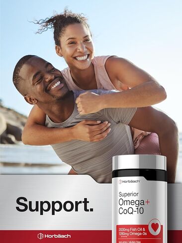 Horbaach Omega with CoQ-10 | 60 Softgels | 2030mg Fish Oil | 1280mg Omega-3s | Non-GMO, Gluten Free in Saudi Arabia