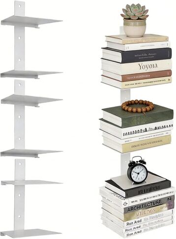 أرفف كتب عائمة غير مرئية من 8 طبقات للجدار، أرفف كتب عائمة شديدة التحمل، منظمات كتب معدنية برج عمودي للكتب للمكتب المنزلي، 4 عبوات (أبيض) in Kuwait
