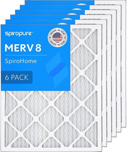 SpiroPure 17.5X21X1 MERV 8 مرشحات الهواء الحرارية الأرضية - صنع في الولايات المتحدة الأمريكية (6 عبوات) in Kuwait