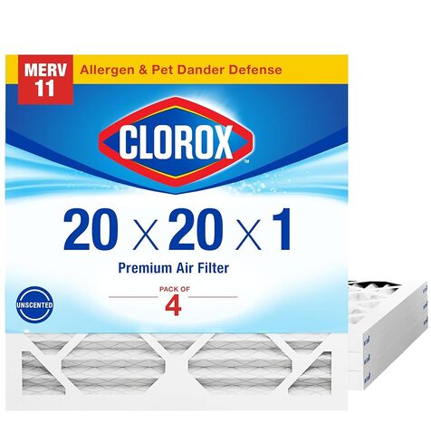 فلتر هواء كلوروكس 20 × 20 × 1، مرشحات هواء فرن HVAC AC مطوية من MERV 8 للوبر والغبار وحبوب اللقاح، MPR 600 وFPR 5 - عبوة من 4 قطع in Kuwait