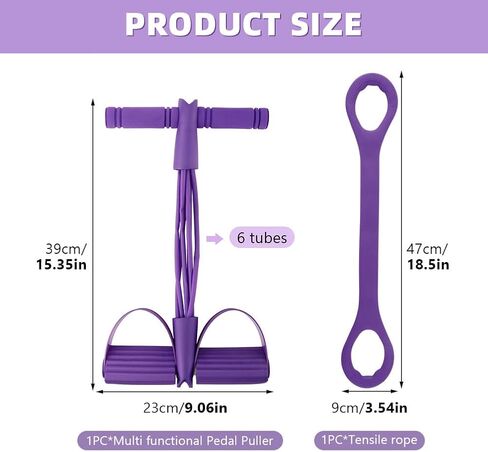 Fitness Resistance Bands- 6 Tube Pedal Ankle Puller with Handle & Tensile Rope for Exercise Sit Up Exercise Equipment Elastic Home Gym Equipment for Women Men in Saudi Arabia