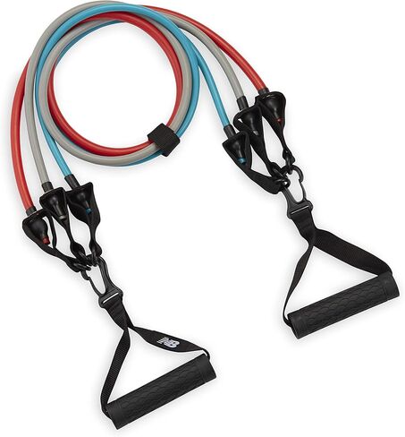 New Balance Resistance Band with Handles | 3-in-1 Exercise Cord Kit Interchangeable Cables (Light, Medium, Heavy) - Comfort Grip Foam Handles in Saudi Arabia