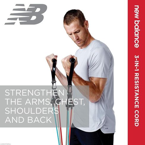 New Balance Resistance Band with Handles | 3-in-1 Exercise Cord Kit Interchangeable Cables (Light, Medium, Heavy) - Comfort Grip Foam Handles in Saudi Arabia