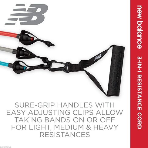 New Balance Resistance Band with Handles | 3-in-1 Exercise Cord Kit Interchangeable Cables (Light, Medium, Heavy) - Comfort Grip Foam Handles in Saudi Arabia