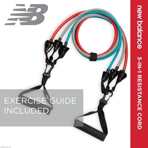 New Balance Resistance Band with Handles | 3-in-1 Exercise Cord Kit Interchangeable Cables (Light, Medium, Heavy) - Comfort Grip Foam Handles in Saudi Arabia