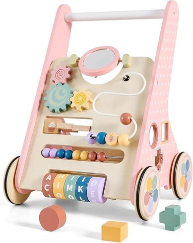 طفل دفع المشي للطفل الرضيع من 6 إلى 12 شهرًا ، لعبة Wooden Baby Walker Push ، وتعلم المشي ، ومشاة الأطفال للفتيات ، ومونتيسوري ووكر مع عجلات in Kuwait