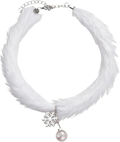 Snowflake Choker Necklace for Women Christmas Necklaces Fluffy Pom Pom Snowflake Pearl Pendant Choker for Women Winter Jewelry Gift in Saudi Arabia