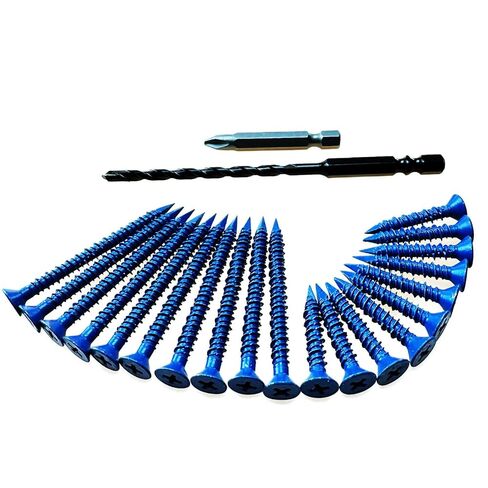 20-Pack Blue Concrete Screws Kit with Drill Bit & Driver, 3/16-in x 1-1/4-in & 2-1/4-in Flat Head Masonry Screws for Brick, Block, Concrete (20, Blue, 3/16" x1-1/4 and 3/16" x2-1/4) in Kuwait