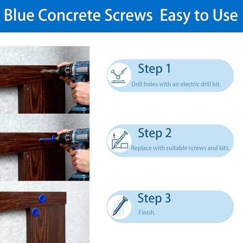 20-Pack Blue Concrete Screws Kit with Drill Bit & Driver, 3/16-in x 1-1/4-in & 2-1/4-in Flat Head Masonry Screws for Brick, Block, Concrete (20, Blue, 3/16" x1-1/4 and 3/16" x2-1/4) in Kuwait