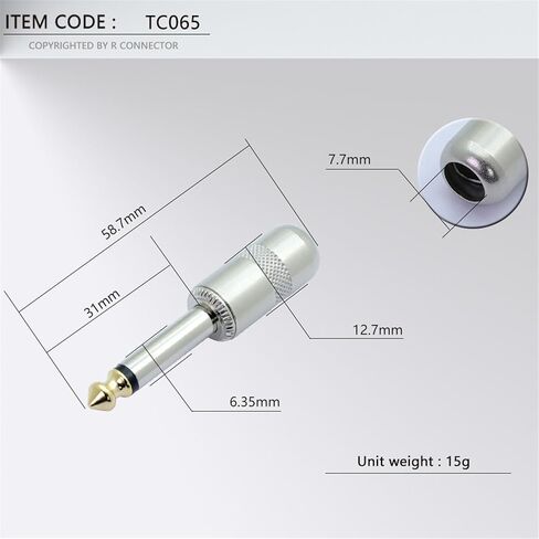 20 قطعة/الوحدة 1/4 بوصة التوصيل جاك 6.35 مللي متر موصل ذكر أحادي مع تأثيرات الذيل الربيع موصل ميكروفون الدواسة in Kuwait