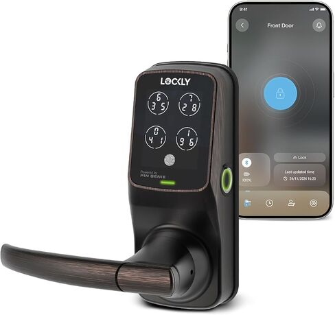 Lockly Secure Plus Bluetooth Smart Door Lock, Keyless Entry with PIN Genie® Digital Keypad, 3D Biometric Fingerprint Sensor Front Door Lock with Handle, Voice Control & Auto Lock - Latch Edition in Saudi Arabia