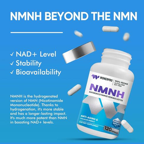 NMNH (بديل مكمل NMN)، 1000 مجم لكل جرعة، مكمل NAD لتعزيز مستويات NAD+ مع تقدمنا ​​في السن، لمكافحة الشيخوخة، والطاقة، والتركيز - 120 كبسولة in Kuwait