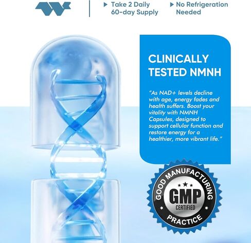 NMNH (بديل مكمل NMN)، 1000 مجم لكل جرعة، مكمل NAD لتعزيز مستويات NAD+ مع تقدمنا ​​في السن، لمكافحة الشيخوخة، والطاقة، والتركيز - 120 كبسولة in Kuwait