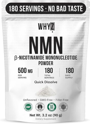 Pure NMN Powder Nicotinamide Mononucleotide Quick Dissolved NMN Supplement Powder 100% Unflavored NMN Supplement Supports NAD+ Levels Vegan Friendly Non-GMO, 90g in Saudi Arabia