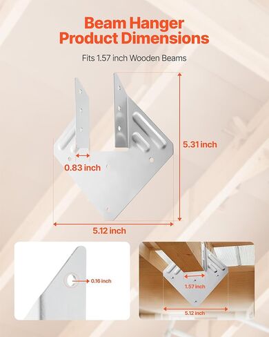 VEVOR Hurricane Ties for Rafter, Inner Size 5.31x1.57x2.48 in / 135x40x63 mm, Heavy Duty Hurricane Straps, Heavy Duty Rafter Ties Brackets Joist Hangers for Roof Beam Wooden Construction, 25 Pcs in Saudi Arabia
