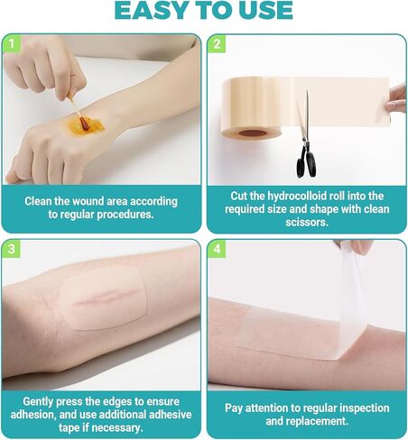 Hydrocolloid Roll for Wound Care - 2in x 16ft, Cut-to-Size, Extra Large Hydrocolloid Patch Bandages with Self-Adhesive, Ultra Absorbent, Flexible & Waterproof, First Aid Kit Essential in Saudi Arabia