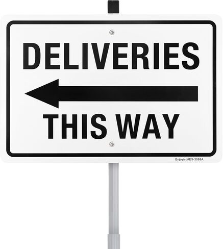 Deliveries Sign with Arrow Left with 28" Long Stake, 12" x 8" .040 Rust Free Aluminum - Reflective, UV Protected and Weatherproof (Arrow Left) in Saudi Arabia