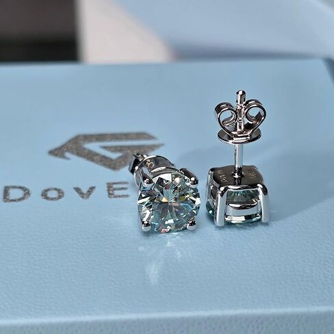 DovEggs 10K الذهب الأبيض بوست / 18K الذهب الأبيض مطلي الفضة الاسترليني بوست 2CTW 6.5MM الطاووس الأزرق مختبر نمت المويسانتي أقراط دفع مرة أخرى للنساء in Saudi Arabia
