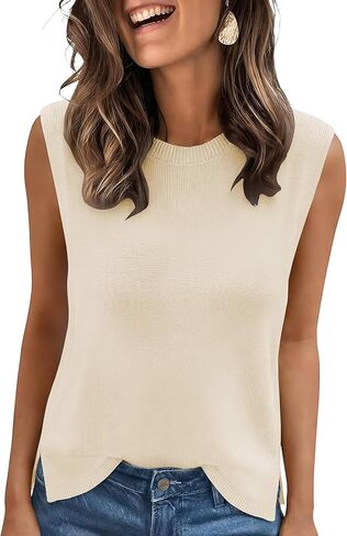 TOPYOGAS Womens Sweater Vest Knit Summer Crew Neck Lightweight Pullover Casual Tank Tops in Kuwait