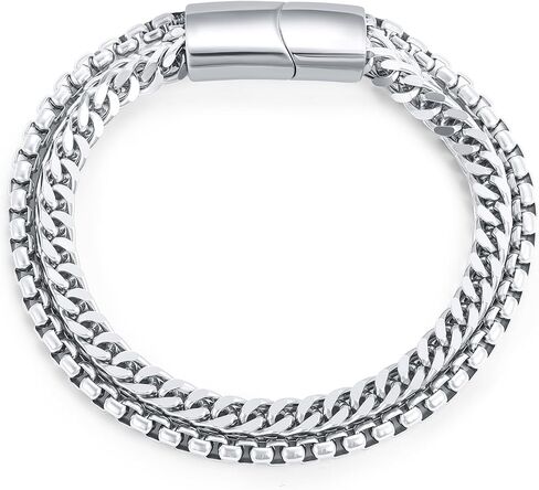 Stainless Steel Bracelets for Men: 4-Piece Chain Set & Double Layer Bracelet, 316L Hypoallergenic, Gift Boxed, 7.5 & 8.26 Inch Options in Kuwait