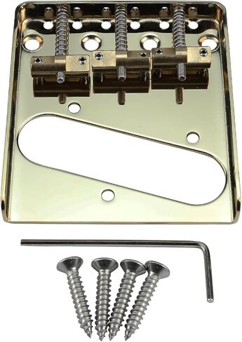 Vintage Fixed Guitar Bridge with Brass Compensated 3-Saddle Steel Baseplate 10.8mm Guitar Bridge Compatible with Vintage Telecaster Tele Style Electric Guitar Replacement Parts Black in Saudi Arabia
