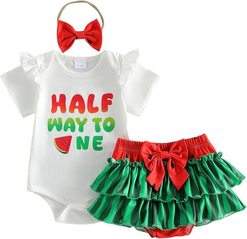Lefyira Half Birthday Outfit Baby Girl Romper Long Sleeve Ruffle Bloomers Shorts Set Strawberry Birthday Outfit Fall Clothes in Saudi Arabia