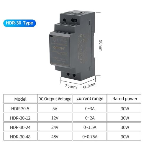 1PCS DIN Rail Switching Power Supply SMPS 100-240VAC 140-340VDC HDR-15W 30W 60W 100W Voltage 5V 12V 24V 48V Current 0-7.1A Mini Slim(HDR-30,12V) in Saudi Arabia