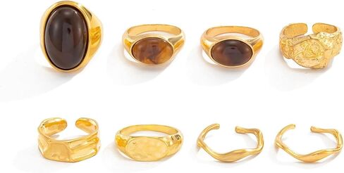 GIGB PBDK Gold Chunky Dome Crystal Rings Set,Open Adjustable Stacking Knuckle Finger Ring Set Statement Punk Party Jewelry Accessories Gift for Women in Saudi Arabia