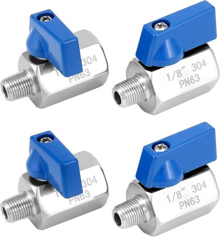QWORK Mini Ball Valve, 4 Pack 1/8" Female & Male NPT Thread Stainless Steel Valves for Reliable Shut-Off Valve in Saudi Arabia