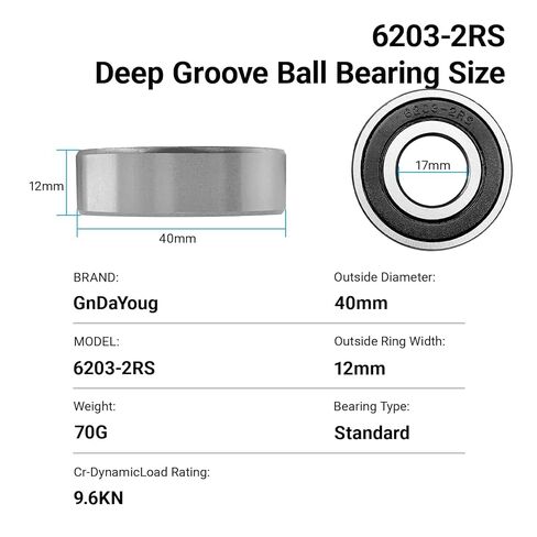 2 حزمة 6203-2RS محامل كروية ذات أخدود عميق مختومة - 17 مم × 40 مم × 12 مم، محكمة الغلق مطاطية مزدوجة، مشحمة مسبقًا، دعم عالي دورة في الدقيقة للمحركات الكهربائية، آلات الحدائق، السيارات، التطبيقات الصناعية in Kuwait
