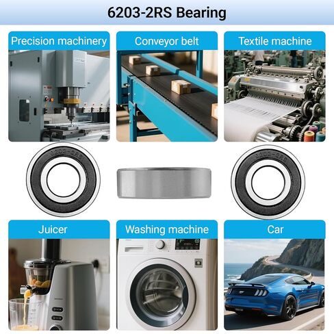 2 حزمة 6203-2RS محامل كروية ذات أخدود عميق مختومة - 17 مم × 40 مم × 12 مم، محكمة الغلق مطاطية مزدوجة، مشحمة مسبقًا، دعم عالي دورة في الدقيقة للمحركات الكهربائية، آلات الحدائق، السيارات، التطبيقات الصناعية in Kuwait