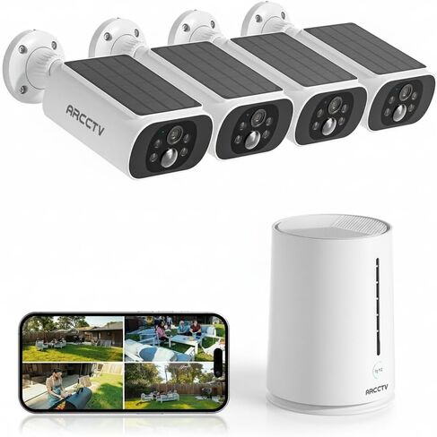 كاميرات أمان الطاقة الشمسية لاسلكية في الهواء الطلق ، 4 كام كيلت ، 4MP Solar Security Camera System ، الرؤية الليلية الملونة ، الكشف عن الحركة ، لا رسوم شهرية ، بطاقة ذاكرة 64 جيجابايت in Kuwait