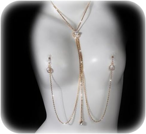 Sexy Rhinestone Pearl Tassel Non Piercing Nipple Chain Jewelry for Women Crystal Drop Chest Chain Festival Rave Nipple Body Jewelry for Party in Saudi Arabia