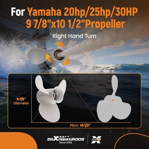 maXpeedingrods 9 7/8 X 10 1/2 Aluminum Boat Propeller for Yamaha Outboard Engines 20HP 25HP 30HP, 10 Spline Tooth 3 Blades, RH, Parts No# 664-45945-00-EL in Saudi Arabia